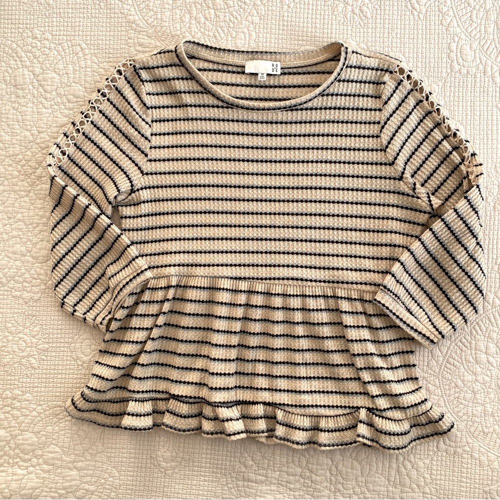 RO & DE Anthropologie Marcia Babydoll  Peplum Long Sleeve Striped Knit Top Mediu
